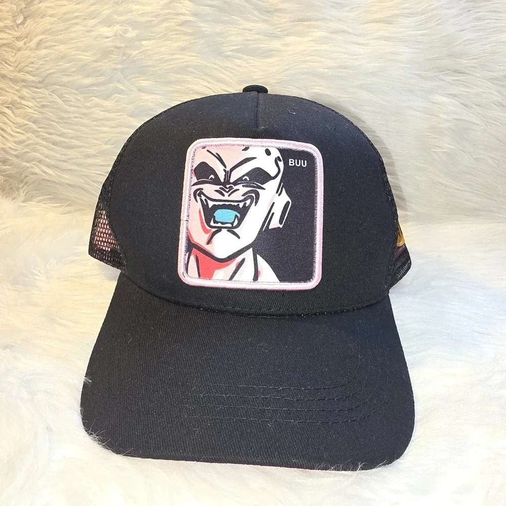 Trucker Hat BUU Black  Baseball Cap Adjustable Snapback Pink Mesh Back Anime